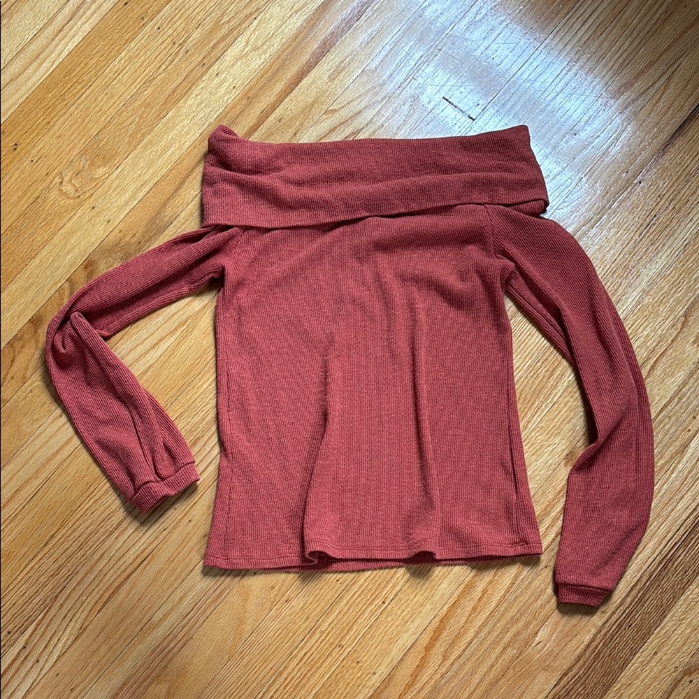 Rust Off-Shoulder Long Sleeve Sweater